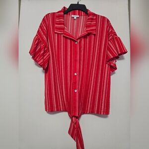Luxology Red Striped Button Down Blouse. Size L
